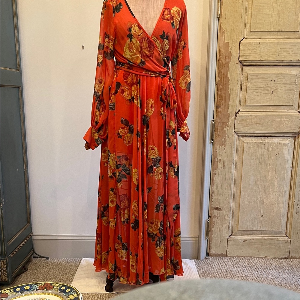 Floral Wrap Maxi Dress in Orange and Yellow